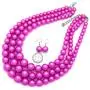 Womens Simulated Faux Three Multi-Strand Pearl Statement Necklace and Earrings Set Womens Simulated Faux Three Multi-Strand Pearl Statement Necklace and Earrings Set