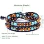 Leather Wrap Cuff Bracelet Turtle Turquoise and Tiger Eye Beads Handmade Bangle Boho Wristband for Men Women