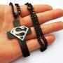 NC GNAYY99 Mens Boys Jewelry Birthday Gifts Large 2.5 INCH Tall Black Cross with Silver Stainless Steel Superhero Superman Pendant Necklace/Curb Chain 5mm 24 inch