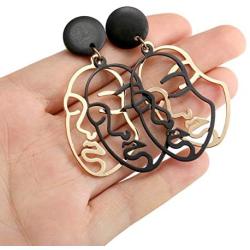 Top Plaza Face Abstract Gold Fun Statement Dangle Drop Earrings Fashion Hollow Face Hand Shape Hoops Stud Earrings for Women Teens Girls