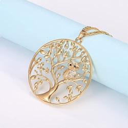 Ouran Necklace for Women,Tree of Life with Owl Pendant Necklace Girls CZ Crystal Necklace Long Chain Necklace
