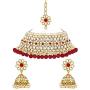 I Jewels 18K Gold Plated Indian Bollywood Wedding Party Wear Faux Kundan Pear Ethnic Choker Necklace Jewelry Set for Women