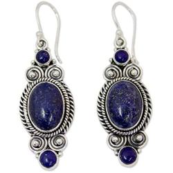 NOVICA Lapis Lazuli .925 Sterling Silver Dangle Earrings Johari Treasure