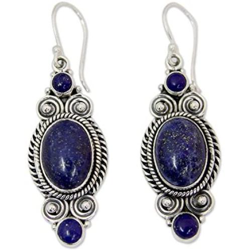 NOVICA Lapis Lazuli .925 Sterling Silver Dangle Earrings Johari Treasure