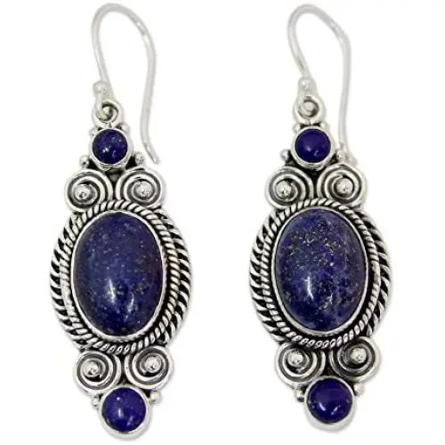 NOVICA Lapis Lazuli .925 Sterling Silver Dangle Earrings Johari Treasure