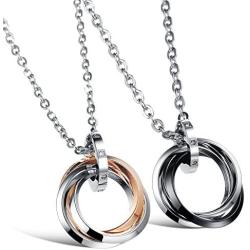 His and Hers Couple Necklace Titanium Stainless Steel CZ Rings Pendant His and Hers Matching Jewelry Set Gift for Women and Men