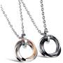 His and Hers Couple Necklace Titanium Stainless Steel CZ Rings Pendant His and Hers Matching Jewelry Set Gift for Women and Men