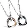 His and Hers Couple Necklace Titanium Stainless Steel CZ Rings Pendant His and Hers Matching Jewelry Set Gift for Women and Men