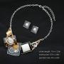 CSY Fashion Oval Crystal Opals Chunky Statement Bib Necklace Earrings Silver Plated Bohemian Costume Jewelry Set Gifts for Women