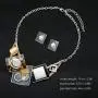 CSY Fashion Oval Crystal Opals Chunky Statement Bib Necklace Earrings Silver Plated Bohemian Costume Jewelry Set Gifts for Women