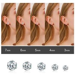 Sterling Silver Stud Earrings for Women, 925 Sterling Sliver Stud Earrings Set for Girls, Hypoallergenic Cubic Zirconia Stud Earrings for Men, Sizes 3/4/5/6/7mm