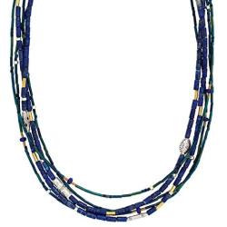 Silpada Into the Blue Natural Lapis & Quartzite Multi-Strand Necklace in Sterling Silver & Brass