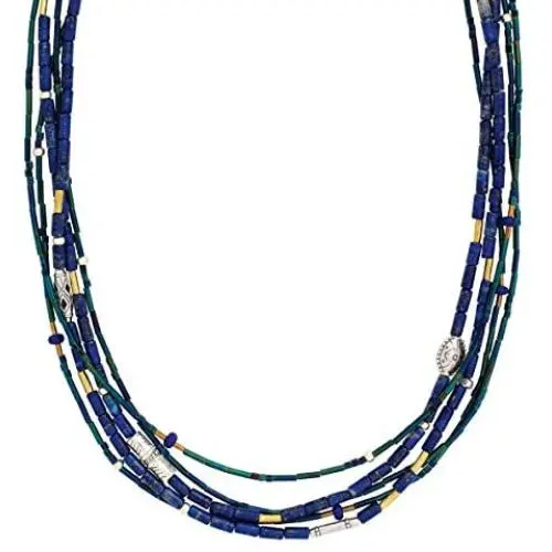 Silpada Into the Blue Natural Lapis & Quartzite Multi-Strand Necklace in Sterling Silver & Brass