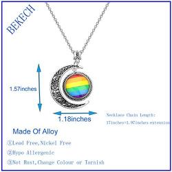 BEKECH Gay Pride Rainbow Necklace Crescent Moon Charm Rainbow Pendant Necklace Gay & Lesbian LGBT Pride Gifts Rainbow Jewelry LGBT Jewelry Lesbian Gift