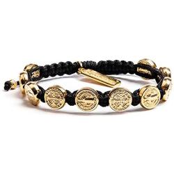 My Saint My Hero Benedictine Blessing Bracelet - Gold-Tone Medals on Black Cording