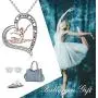 Gymnastics/Ballerina Gifts for Girls Sterling Silver Gymnastics/Ballerina Heart-Shaped Pendant Necklace for Women