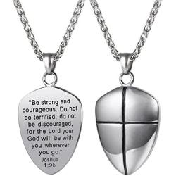 U7 Shield of Faith/Inspirational Pendant Chain 22 Inch Joshua 1:9 Cross Amulet Necklace, Text Engrave Customizable, 3 Color Options