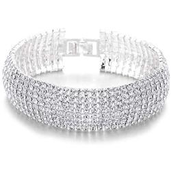 COOLSTEELANDBEYOND Sparkling Womens Crystal Rhinestones Cluster Wide Bangle Bracelet, Luxury