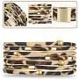 Hicarer Leopard Bracelets for Women Multilayer Metal Pipe Leather Cuff Charm Wide Leather Wrap Bracelet Bohemian Jewelry with Magnet Buckle Clasp for Girls