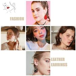 Finrezio 20 Pairs Leather Teardrop Dangle Earrings For Women Petal Leopard Print Leaf Drop Antique Lightweight Earrings