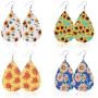 9 Pairs Sunflower Flower Fall Faux Leather Teardrop Dangle Earrings Lightweight Earrings for Women Girls Gift Leaf Drop Earrings Set Autumn Jewelry