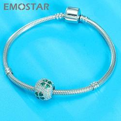 EMOSTAR Sparkling Dog Paw Print Charms, Four-Leaf Clover Charms, and Green Leaves Charms fits Women Bracelet - Pave Clear Cubic Zirconia Beads in 925 Sterling Silver, Gifts for Christmas/Mother/Lover