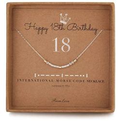 18th Birthday Jewelry Gifts For Girls 18 Morse Code Necklace 925 Sterling Silver Two Tone Bead Daughter Granddaughter Niece 18 Year Old Gift for Her