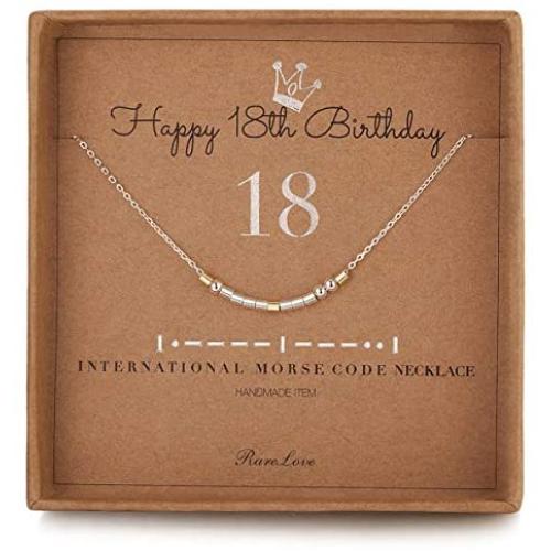 18th Birthday Jewelry Gifts For Girls 18 Morse Code Necklace 925 Sterling Silver Two Tone Bead Daughter Granddaughter Niece 18 Year Old Gift for Her