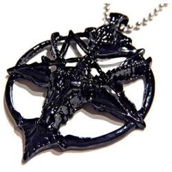 Black Baphomet & Inverted Pentagram Pendant Chain Necklace Satan Lucifer Satanic Occult Gothic Pentacle Goat Head Horns