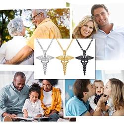 U7 Nurse RN Caduceus Necklace MD Gift Stainless Steel Nursing Angel Pendant, Chain 22''