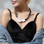 Vintage Black Leather Chokers chunky Necklace for women with Silver large pendant Jewelry