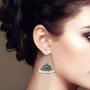 Saissa Silver Plated Oxidised Metal Bollywood Lightweight Small Jhumka Boho Earrings Indian Jewelry for Women
