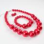 Shineland Simple Large Big Simulated Pearl Statement Necklace Bracelet and Earrings Jewelry Set (Red)