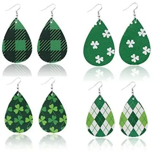 4Pairs St Patricks Day Leather Earrings for Women Lightweight Faux Leather Irish Green Good Luck Petal Teardrop Dangle Earrings Set 4Pairs St Patricks Day Leather Earrings for Women Lightweight Faux Leather Irish Green Good Luck Petal Teardrop Dangle Earrings Set