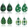 4Pairs St Patricks Day Leather Earrings for Women Lightweight Faux Leather Irish Green Good Luck Petal Teardrop Dangle Earrings Set