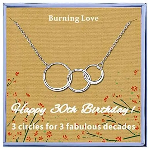30th Birthday Gifts for Women Sterling Silver 3 Interlocking Circles Infinity Necklaces for Her Birthday Gifts for Mom Wife Aunt Teacher Colleague Jewelry for Women 3 Circles 3 Decades