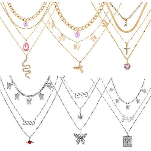 Bynouck 20PCS Pendant Necklace Set Layered Choker Necklace Gold Silver Multiple Necklaces Pack for Women Girls