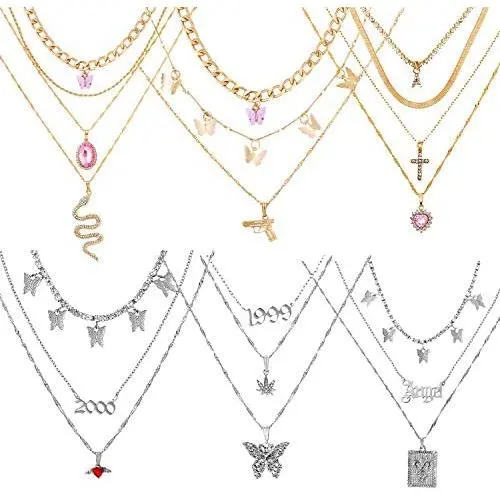 Bynouck 20PCS Pendant Necklace Set Layered Choker Necklace Gold Silver Multiple Necklaces Pack for Women Girls Bynouck 20PCS Pendant Necklace Set Layered Choker Necklace Gold Silver Multiple Necklaces Pack for Women Girls