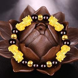 Feng Shui Amulet Bracelet The Best Prosperity Red Garnet Bead Bracelet with 6/4 Gold Plated Pi Xiu/Pi Yao Lucky Wealthy Brecelet