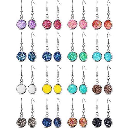 16 Pairs Faux Druzy Drop Earrings Colorful Dangle Earrings Resin Crystal Earrings for Women Girls