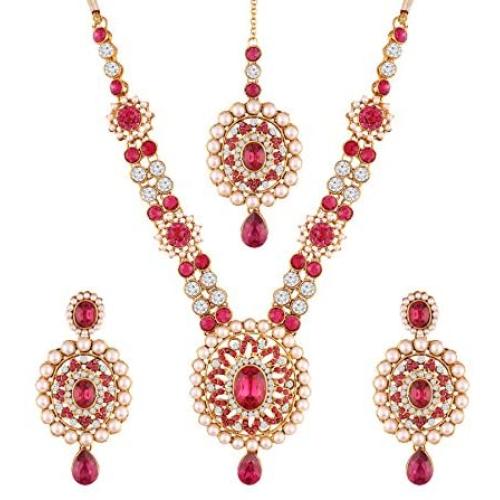 I Jewels Gold Plated Jewellery Set with Maang Tikka for Women (IJ309Q)