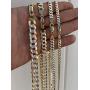 Harlembling Mens Flat Cuban Chain - Two Tone Diamond Cut - 14k Gold Over Solid 925 Sterling Silver - Made in Italy - 5mm 6mm 8mm 10mm