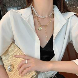 Lem Trend Gold Layered Necklace 14K Gold Plated Dainty Coin Necklaces Adjustable Multilayer Vintage Choker Jewelry for Women Girls 3Pcs