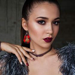 MTSCE Christmas Leather Earring For Women Girls,Xmas Teardrop Dangle Earrings Holiday Daily Fashion Party Jewelry Set