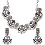 Aheli Ethnic Fashion Designer Dual Tone Silver Plated Red Stone Choker Style Necklace Earring Set for Women Girls