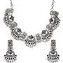 Aheli Ethnic Fashion Designer Dual Tone Silver Plated Red Stone Choker Style Necklace Earring Set for Women Girls Aheli Ethnic Fashion Designer Dual Tone Silver Plated Red Stone Choker Style Necklace Earring Set for Women Girls