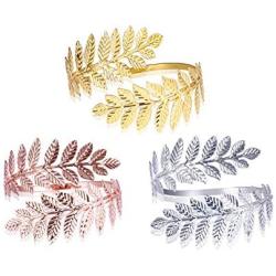 HUNO Fashion Swirl Leaf Upper Arm Bracelet Armlet Cuff Open Bangle Armband Adjustable Hammered Wrap Bangle for Women Girls Wedding Jewelry