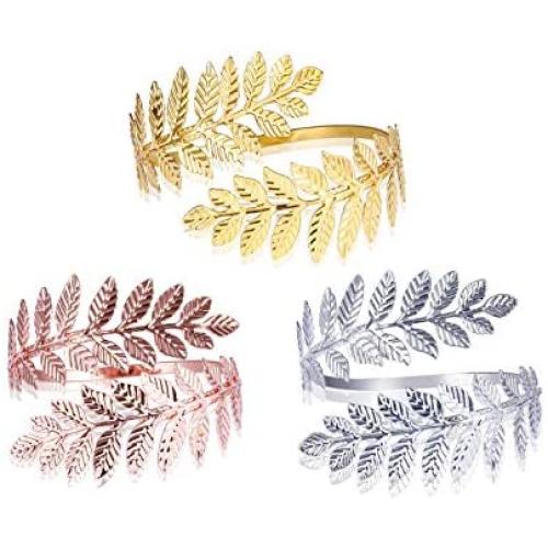 HUNO Fashion Swirl Leaf Upper Arm Bracelet Armlet Cuff Open Bangle Armband Adjustable Hammered Wrap Bangle for Women Girls Wedding Jewelry