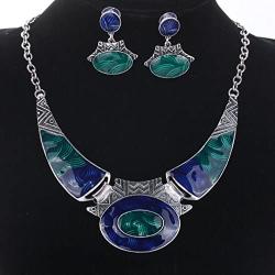 YAZILIND Ethnic Color Embossed Oval Gangle Bib Collar Earrings Necklace Jewelry Set Women
