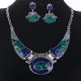 YAZILIND Ethnic Color Embossed Oval Gangle Bib Collar Earrings Necklace Jewelry Set Women